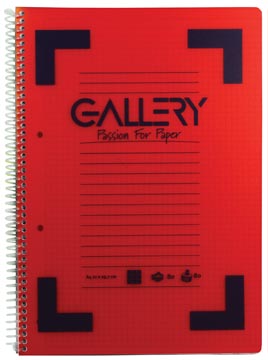Gallery cahier à reliure spirale Traditional A4, 4 trous, quadrillé 5 mm, couleurs assorties, 160 pages