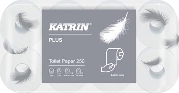 Katrin papier toilette Plus, 3 plis, 250 feuilles par rouleau, paquet de 8 rouleaux