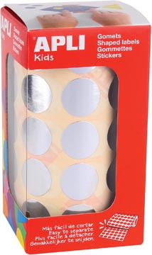 Apli Kids stickers op rol, cirkel diameter 20 mm, 1770 stuks, metallic zilver