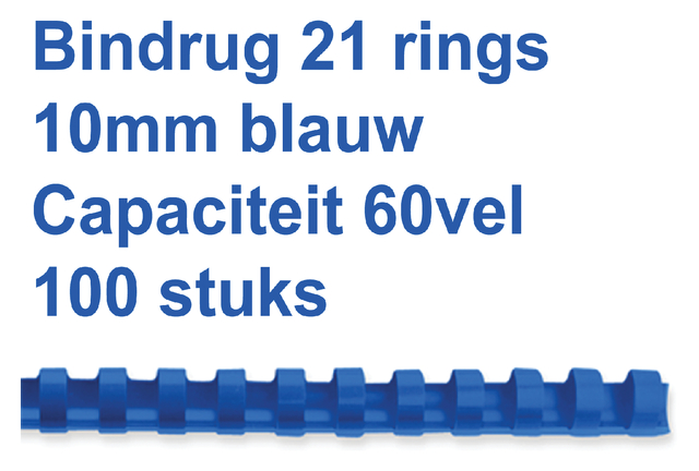 Bindrug Fellowes 10mm 21rings A4 blauw 100stuks