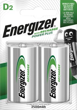 Energizer herlaadbare batterijen Power Plus D, blister van 2 stuks
