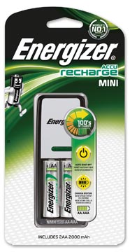 Energizer batterijlader Mini Charger, inclusief 2 AA batterijen, op blister