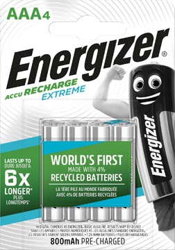 Energizer piles rechargeables Extreme AAA, blister de 4 pièces