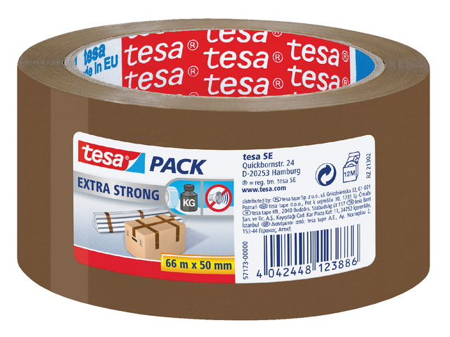 Verpakkingstape Tesa 50mmx66m bruin extra sterk PVC