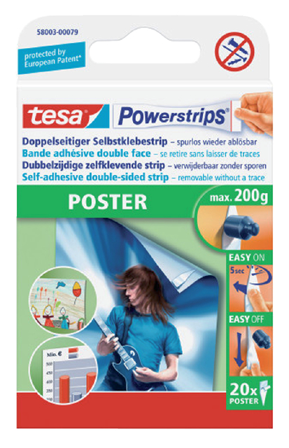 Powerstrip double face Tesa Poster 20 pièces blister