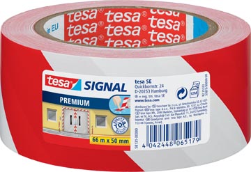 Tesa premium waarschuwingstape,  ft 50 mm x 66 m, rood/wit