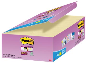 Post-it Super Sticky notes, ft 47,6 x 47,6 mm, geel, 90 vel, pak van 21 + 3 gratis