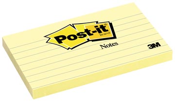 Post-it Notes, ft 76 x 127 mm, jaune, ligné, bloc de 100 feuilles