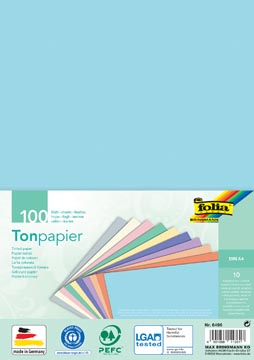 Folia papier à dessin coloré pastel, ft A4, paquet de 100 feuilles en 10 couleurs assorties
