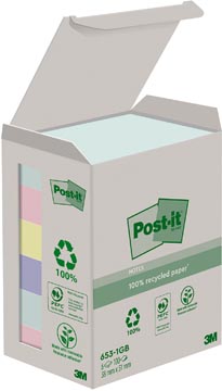 Post-it recycled notes Nature, 100 vel, ft 38 x 51 mm, pak van 6 blokken, geassorteerde kleuren