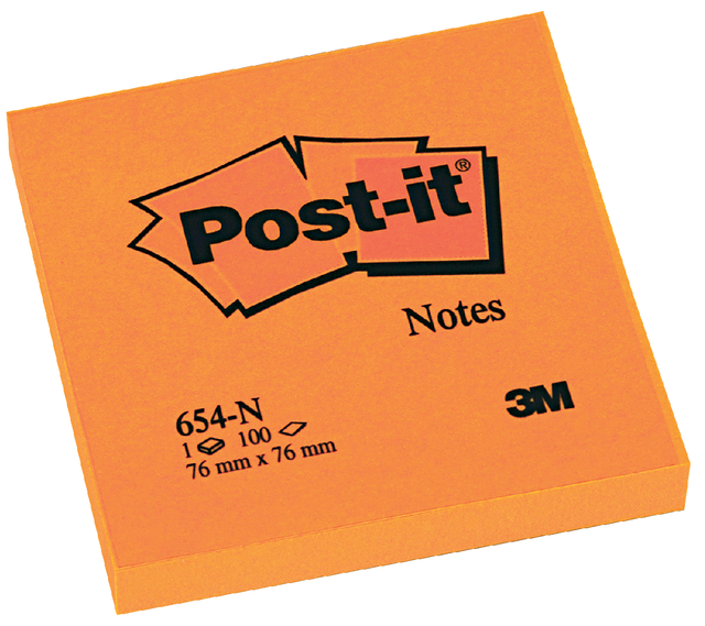 Bloc-mémos Post-it 654-NOR 76x76mm néon orange