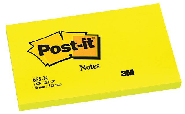 Bloc-mémos Post-it 655-NGE 76x127mm néon jaune