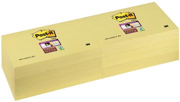Post-it Super Sticky notes, 90 feuilles, ft 76 x 127mm, jaune, paquet de 12 blocs