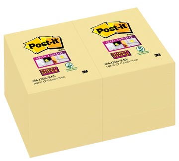 Post-it Super Sticky notes, ft 47,6 x 76 mm, jaune, 90 feuilles, pacquet de 12 blocs