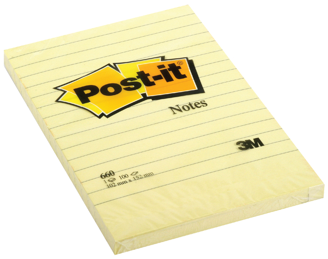 Bloc-mémos Post-it 660 152x102mm jaune ligné