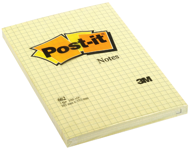 Bloc-mémos Post-it 662 102x152mm quadrillé jaune