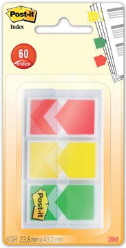 Post-it Index Pijltjes, ft 25,4 x 43,2 mm, blister van 3 x 20 tabs, geel, rood, groen