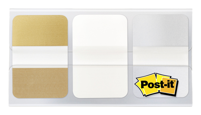 Marque-pages Post-it 686 25x38mm blanc-or-argent