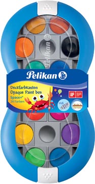 Pelikan verfdoos Space, 24 napjes in geassorteerde kleuren + tube wit, blauw