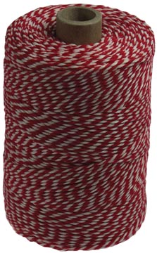 Ficelle de coton, rouge-blanc, bobine de 200 g, environs 200 m