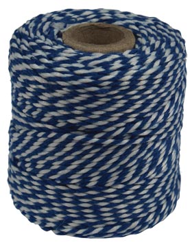 Ficelle de coton, bleu-blanc, bobine de 50 g, environs 45 m