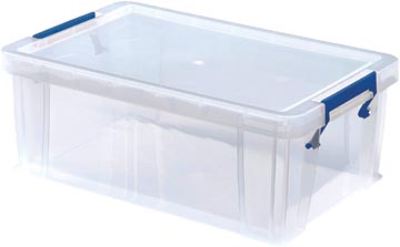 Bankers Box opbergdoos 10 liter, transparant met blauwe handvaten, per stuk verpakt in karton