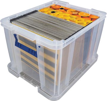 Bankers Box boîte de rangement 36 litres, transparent avec poignées bleues, set de 3 pcs emb en carton