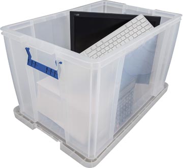Bankers Box boîte de rangement 85 litres, transparent avec poignées bleues, emballée individ. en carton