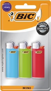 BIC Mini vuursteen aanstekers, geassorteerde kleuren, blister van 3 stuks