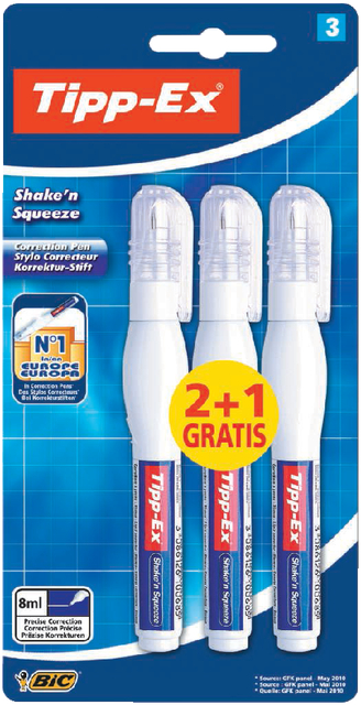 Correctiepen Tipp-ex Shake 'n Squeeze 8ml 2+1 gratis blister