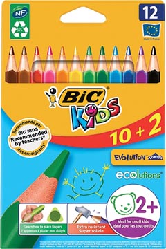 Bic Kids Evolution Triangle kleurpotloden, etui 10 + 2 gratis