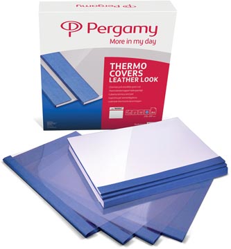 Pergamy thermische omslagen ft A4, 6 mm, pak van 100 stuks, lederlook, blauw