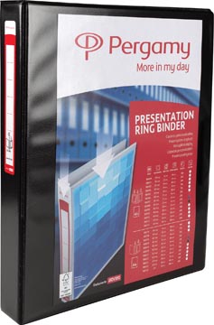 Pergamy personaliseerbare ringmap, ft A4, 2 pochettes, 2 insteektassen, 4 D-ringen van 25 mm, zwart