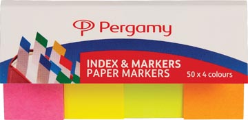 Pergamy Index & papieren markeerstroken, pak van 4 x 50 vel, geassorteerde neon kleuren