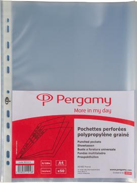 Pergamy pochette perforée, ft A4, perforation 11 trous, PP grainée de 80 micron, pacquet de 100 pièces