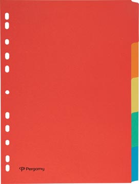 Pergamy tabbladen ft A4, 11-gaatsperforatie, karton, geassorteerde kleuren, 5 tabs