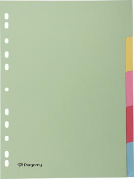 Pergamy tabbladen ft A4, 11-gaatsperforatie, karton, geassorteerde pastelkleuren, 5 tabs