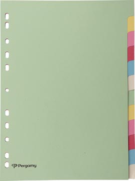 Pergamy tabbladen ft A4, 11-gaatsperforatie, karton, geassorteerde pastelkleuren, 12 tabs