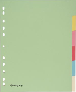 Pergamy tabbladen ft A4 maxi, 11-gaatsperforatie, karton, geassorteerde pastelkleuren, 6 tabs