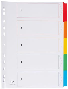 Pergamy intercalaires avec page de garde, ft A4, perforation 11 trous, couleurs assorties, 5 onglets