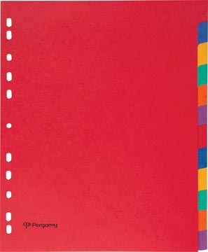 Pergamy tabbladen ft A4 maxi, 11-gaatsperforatie, stevig karton, geassorteerde kleuren, 12 tabs