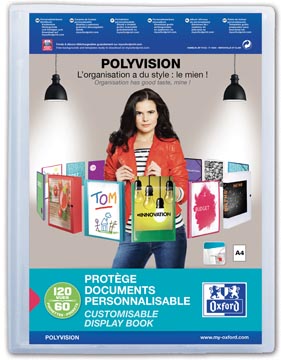 OXFORD Polyvision protège documents personnalisable, format A4, en PP, 60 pochettes, transparent