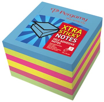 Pergamy Extra Sticky notes, ft 76 x 76 mm, neon , blok van 90 vel, pak van 6 stuks