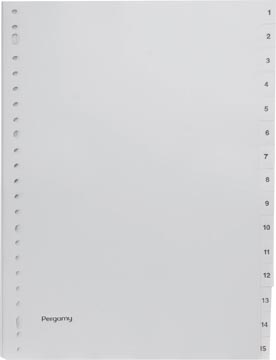 Pergamy tabbladen, ft A4, 23-gaatsperforatie, grijze PP, set 1-15