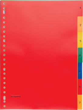 Pergamy tabbladen, ft A4, 23-gaatsperforatie, PP, geassorteerde kleuren, set 1-7
