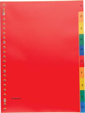 Pergamy tabbladen, ft A4, 23-gaatsperforatie, PP, geassorteerde kleuren, set 1-10