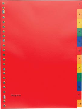 Pergamy tabbladen, ft A4, 23-gaatsperforatie, PP, geassorteerde kleuren, set 1-12