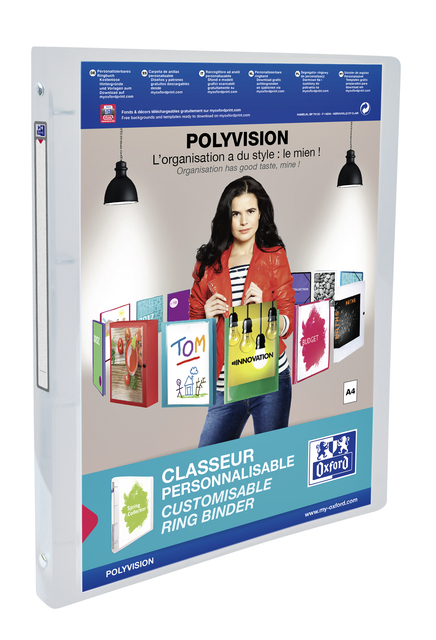 Classeur panorama Oxford Polyvision 4 anneaux A4-20mm transparent