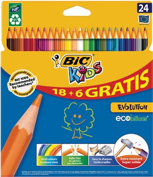 Bic Kids kleurpotloden ECOlutions Evolution, ophangdoosje met 18 + 6 gratis