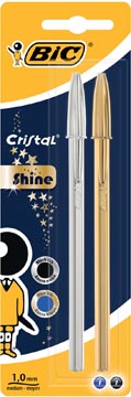 Bic stylo bille Cristal Shine, blister de 2 pièces (or et argent)